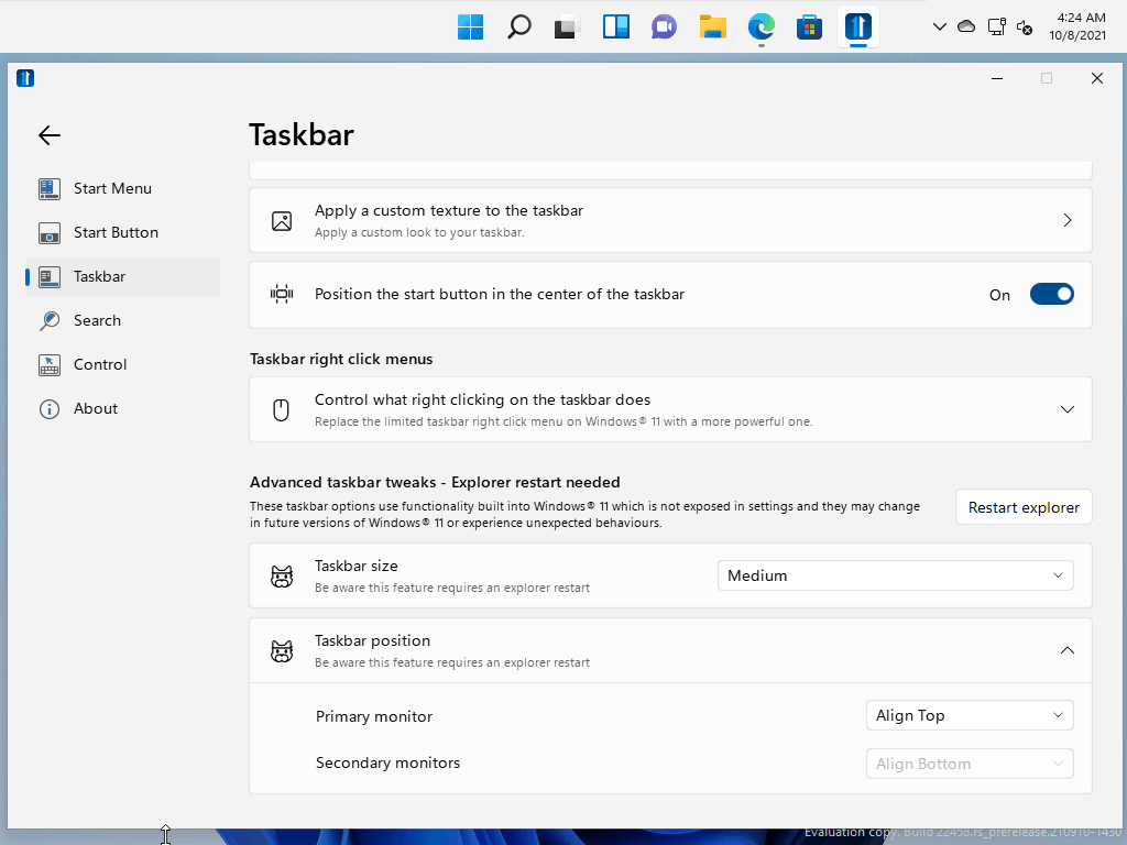 Align the Windows 11 Taskbar to the top with Stardock's Start11 start11-taskbar-configuration.png