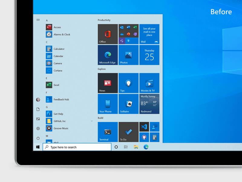 What is new in the Windows 10 October 2020 Update version 20H2 Start_BeforeAfter_Light.gif