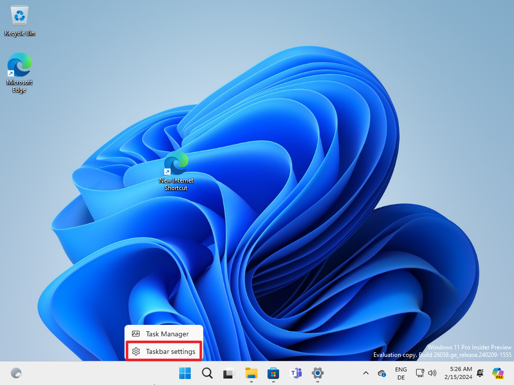 Windows 11: Microsoft replaces Show Desktop with Copilot on taskbar step1-taskbar-settings.png
