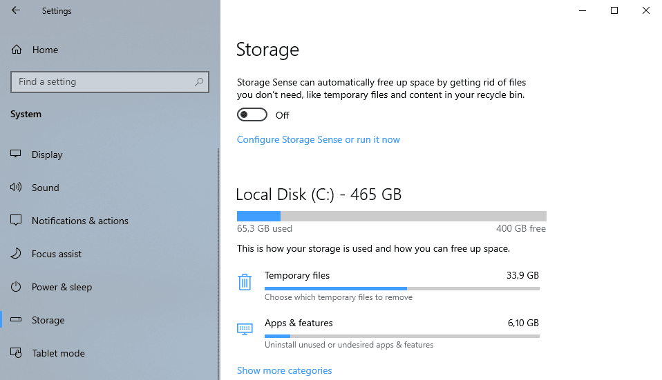 The major features of Windows 10 version 1903 storage.png