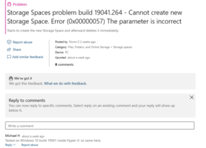 Cannot create new Storage Space, Error (0x00000057), The parameter is incorrect storage-space-issue-corrupt-300x216.png