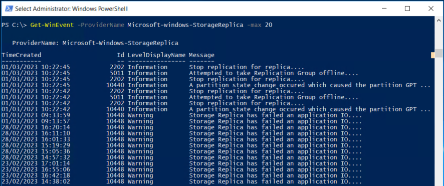 Fix: Storage Replica warning Events 10448 Storage Replica has failed an application IO StorageReplica_1.png