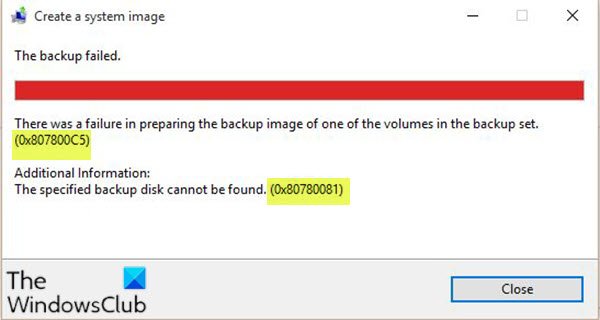 Failure in preparing the backup image of one of the volumes in the backup set – 0x807800C5,... System-Image-Backup-errors-0x807800C5-and-0x80780081-1.jpg