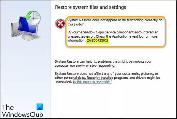 Volume Shadow Copy Service component encountered an unexpected error 0x80042302 System-Restore-error-0x80042302-1.jpg