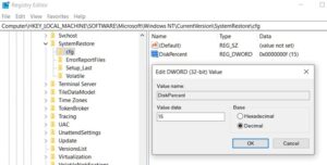 How to configure System Restore Space and set System Restore Intervals in Windows 10 System-Restore-Percentage-Registry-300x152.jpg