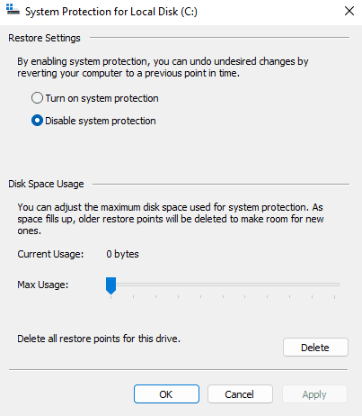 Find out if System Restore is enabled on Windows 11 Devices system-restore-windows-11-configure.png