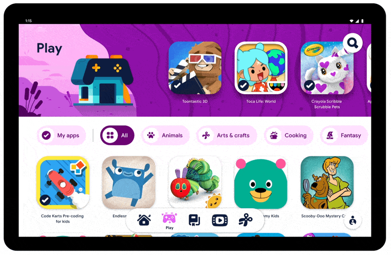 New Google Kids Space for a kids mode on Android Tablets Tabs.gif