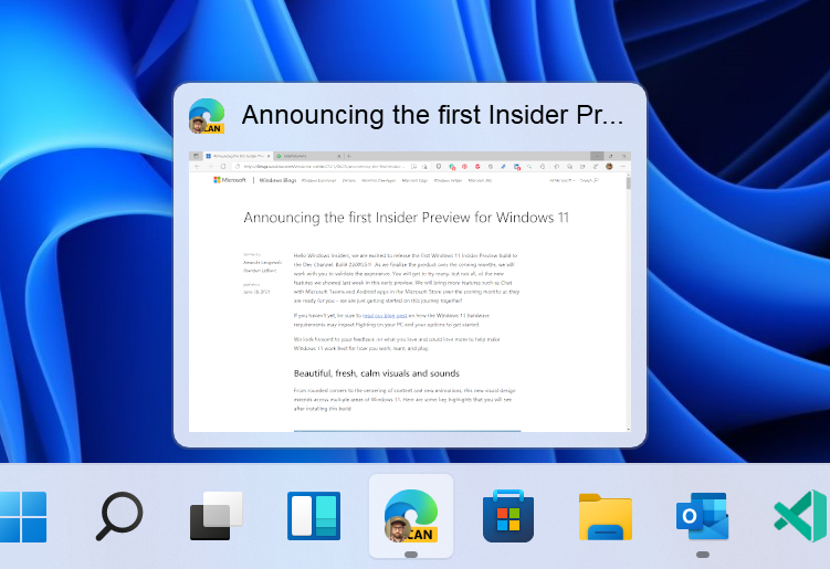How to enable the search widget in Windows 11 Insider Preview Builds for testing taskbar-preview.png