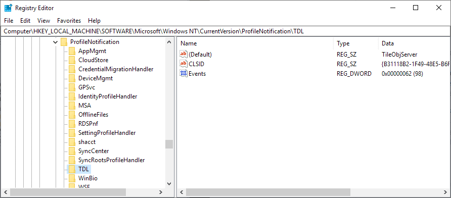 Windows 10: User Profile Service Event ID 1534 warnings tdl-profile-regiedt.png