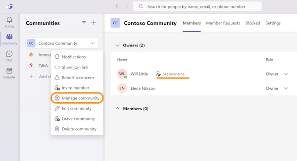 Why is support not available? December 3, 2024 Teams_W11_Manage_Community_Set_nickname.png