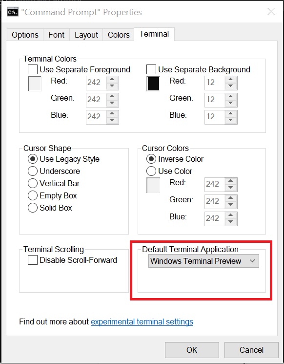 Windows 10: Command line apps will soon launch in Terminal by default Terminal-properties.jpg