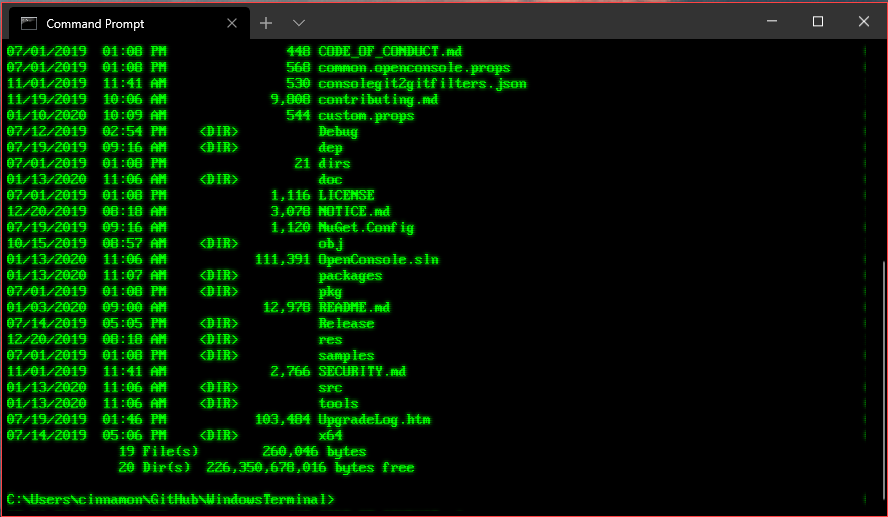 New Windows Terminal Preview v0.8 Release for Windows 10 terminal-retro-green.png