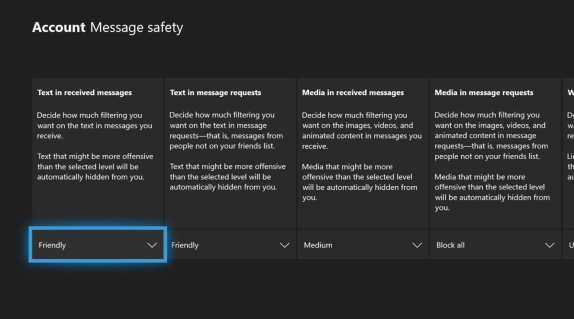 New Message Safety settings - Introducing Xbox Text Filters  Xbox textfilters1.png