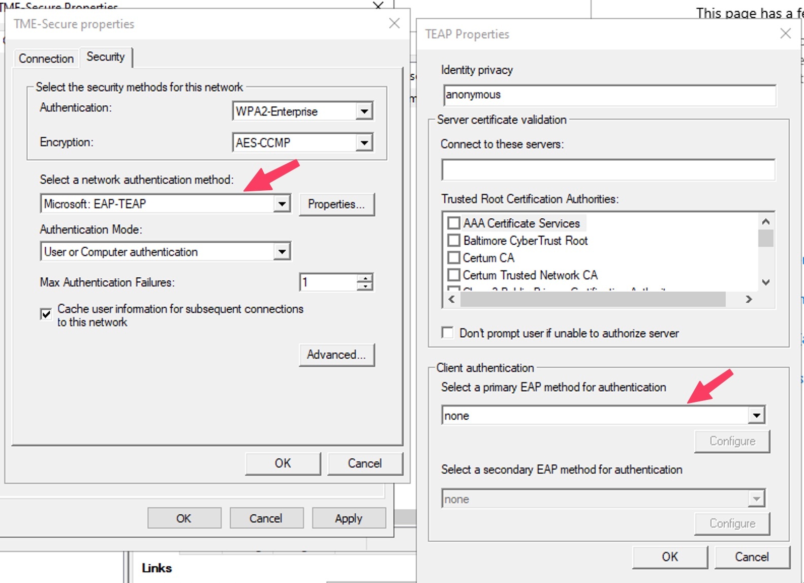 Windows 10 802.1x EAP-TEAP user re-authentication not working TGHxSiamDC6wnVUMVLjLelI0FhRNYi5wQy%2bybJRBAWUphWURasyrPaoO1LdP1HJEErS20asE0HgCJSAn2e6dXnIDb9w%3d.jpg