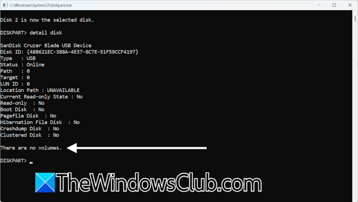 There are no volumes Diskpart error in Windows 11 There-are-no-volumes-Diskpart.png