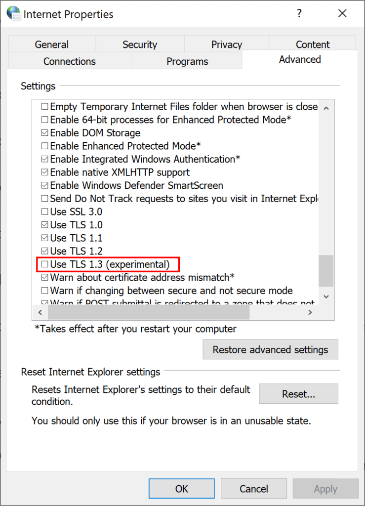 TLS 1.3 enabled by default in latest Windows 10 builds tls1.3-windows.png