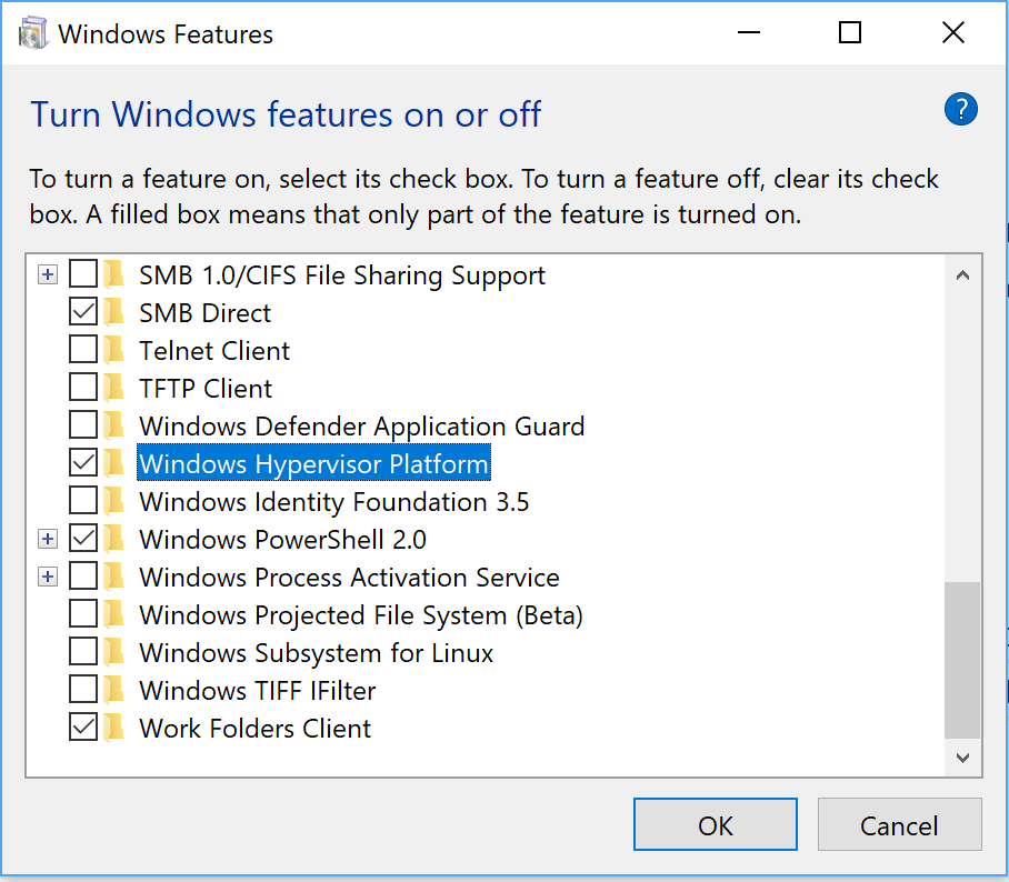 Support emulator Android Studio TurnWindowsFeaturesOnOrOff.png