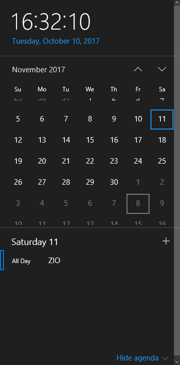 Windows 10 Calendar is correct but Agenda when you click on the clock on taskbar is off... UMlcY.png