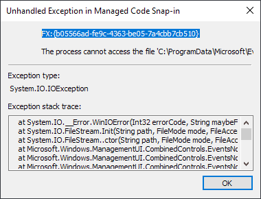 Windows 10: Event Viewer error after installing KB4503293 and KB4503327 unhandled-exception.png