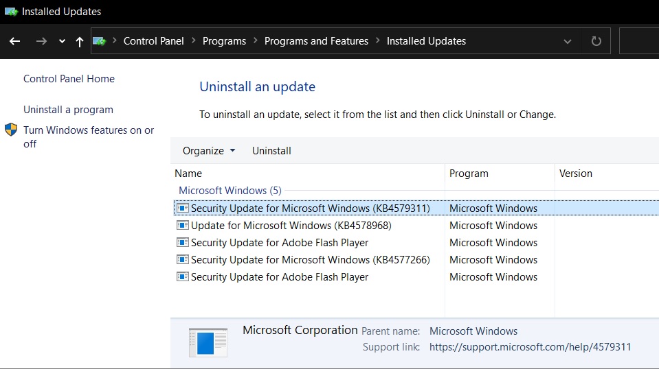 Windows 10 KB4579311 fails to install and causes other issues Uninstall-update.jpg