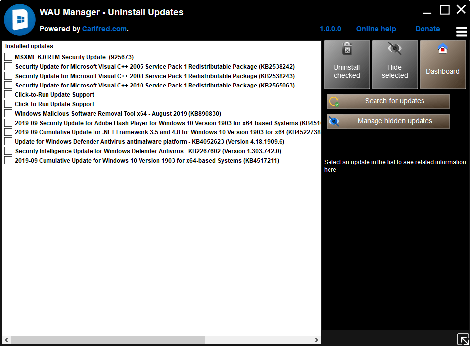 Windows Automatic Updates Manager review uninstall-updates.png