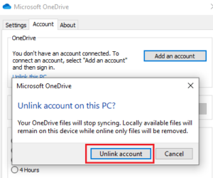 Fix OneDrive error 0x8004de34 on Windows 10 Unlink-account-300x250.png