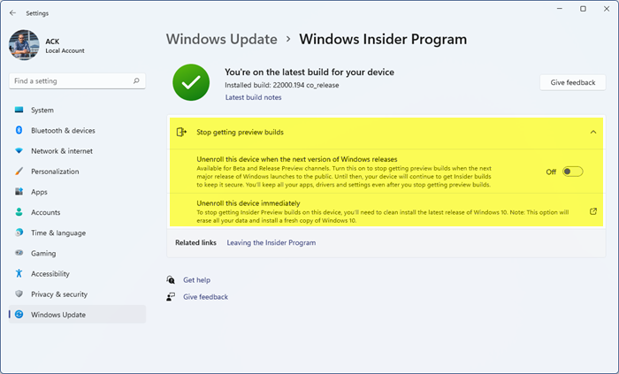 How to Switch from Insider Preview to Stable Build of Windows 11 unroll-Windows-11-devices-from-Windows-Insider-Program.png