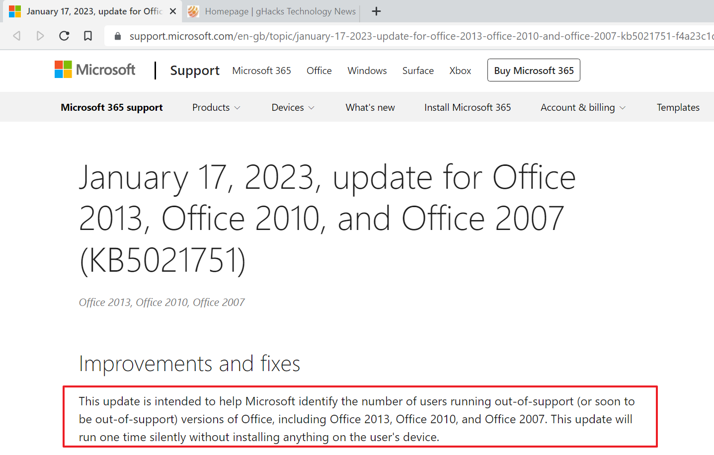KB5021751 notifies Microsoft if an unsupported Office version is installed on Windows unsupported-office-check-windows.png