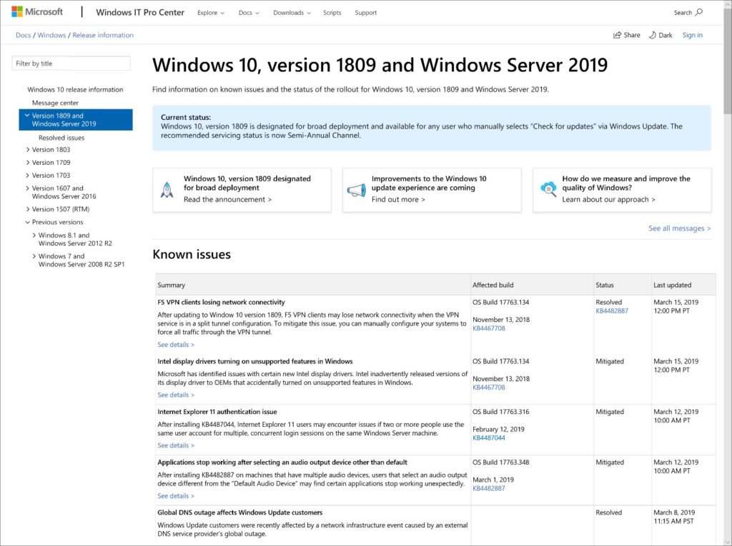 Windows 10 May 2019 Update announced, and major update changes update-dashboard.jpg