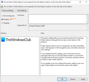 How to enable or disable access to Folder Options in Windows 10 use-enabled-option-300x278.png