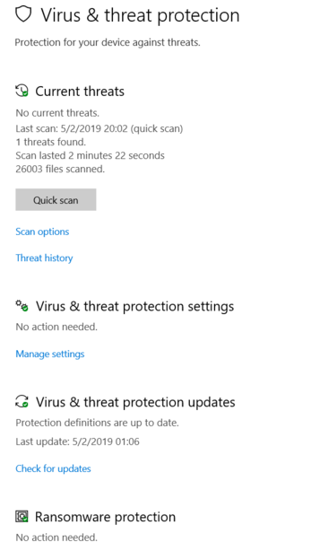 Windows Defender: "Threat Found and action taken" Protection History "No recent items" WTF??? UWsSW.png