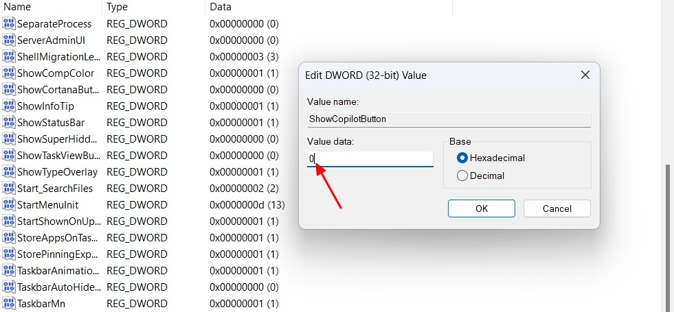 Microsoft says uninstalling Copilot in Windows 10 isn’t supported for now Value-data-field-of-the-ShowCopilotButton-value.jpg