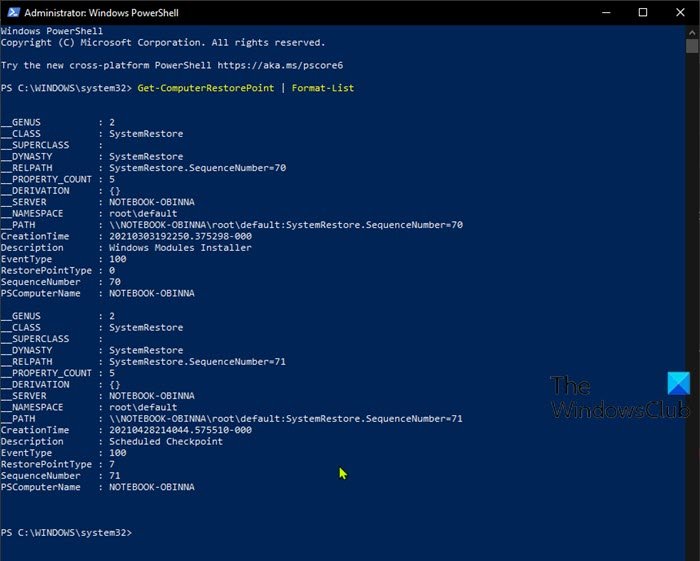 Where are System Restore Points stored? How to view Restore Points in Windows 10? View-System-Restore-Points-PowerShell.jpg