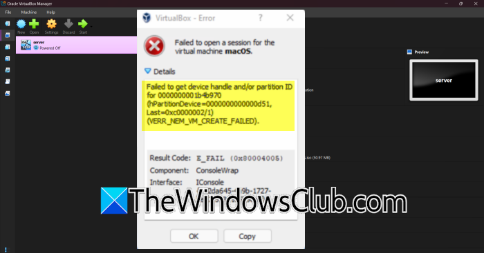 VirtualBox failed to get device handle and or partition ID virtualbox-error.png
