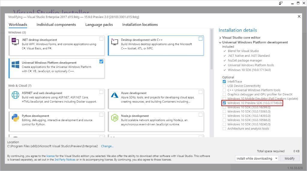 Visual Studio 2017 version 15.9 Preview 2 now released Visual-Studio-Installer-showing-Windows-10-Preview-SDK-as-optional.jpg