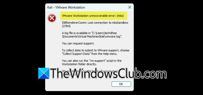VMware Workstation unrecoverable error: (mks); ISBRendererComm: Lost connection to... vmware-unrecoverable-error.jpg