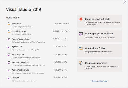 A better multi-monitor experience with Visual Studio 2019 vs2019-start-500x342.png