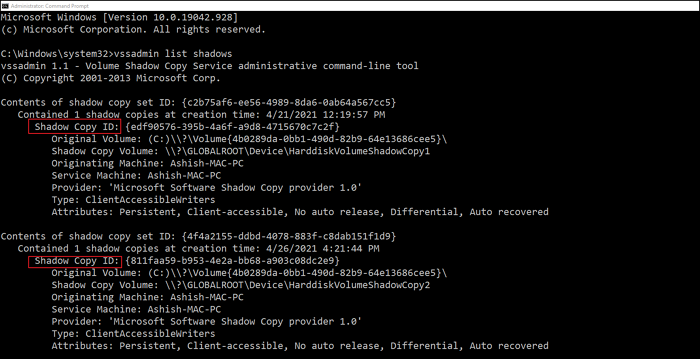 How to delete individual or specific System Restore Point in Windows 10 vssadmin-restore-point-list.png