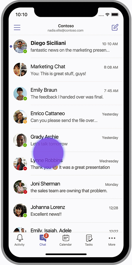 New Microsoft Teams features out in mobile preview on iOS and Android W10_20H1_iPhone_Teams_Work-Life_en-US-450-1.gif
