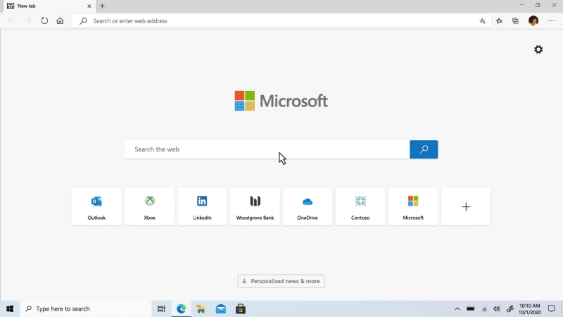 What is New in Microsoft Edge Web Experiences for October 2020 W10_20H1_Laptop_Edge_NewTab-Custom_16x9.gif