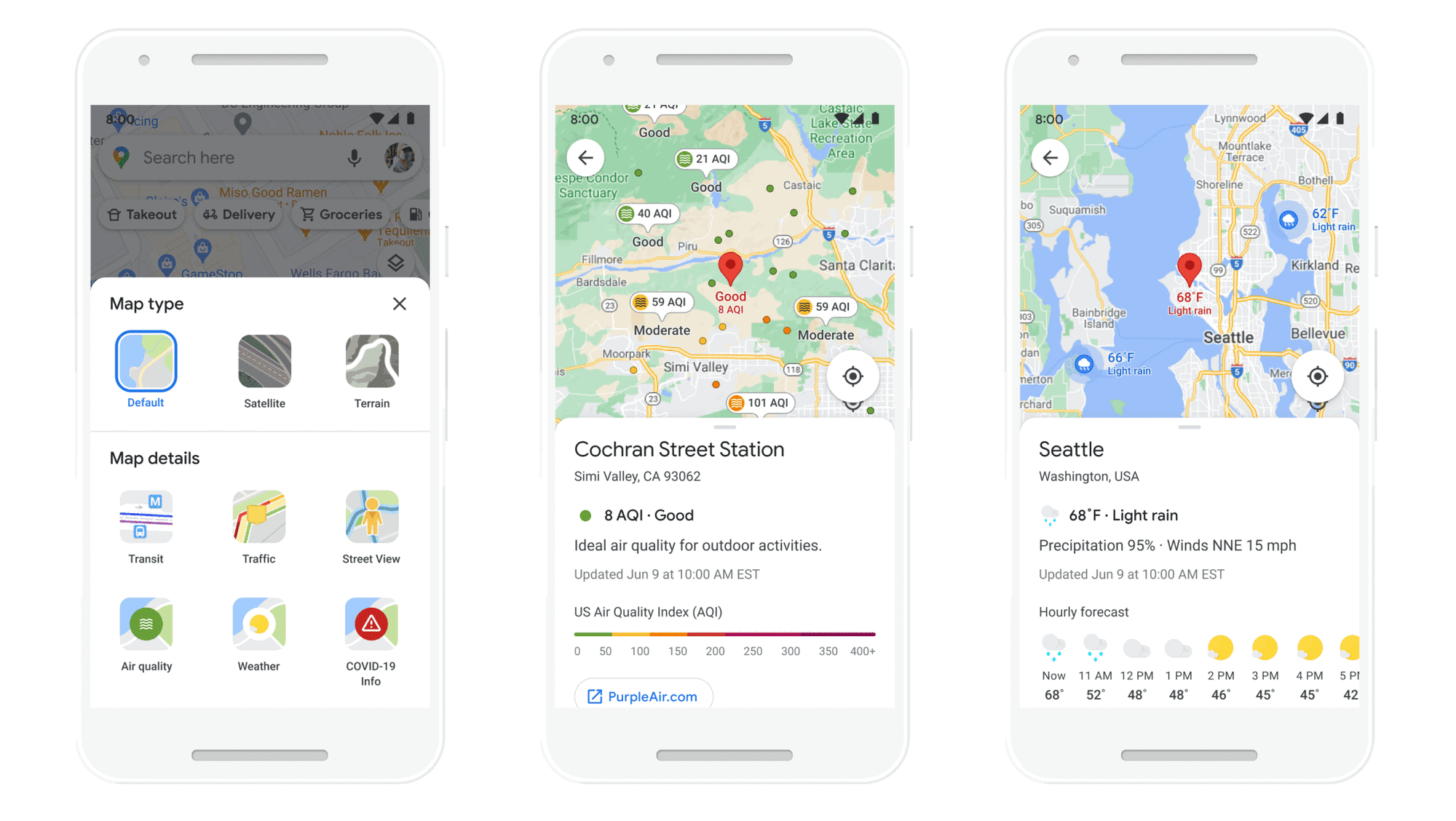 Google Maps gets new AI advancements with Live View and more weather_air_quality.gif