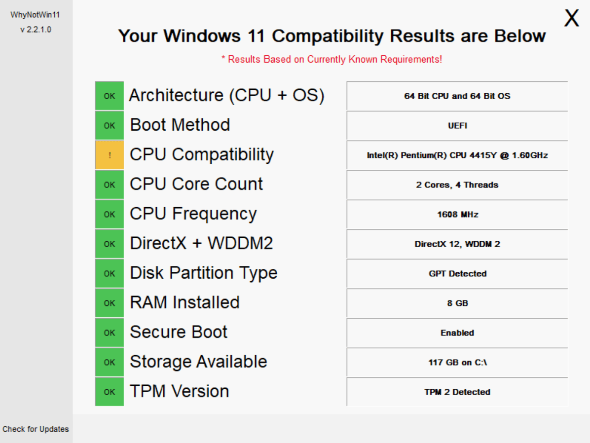 Win11SysCheck and WhyNotWin11 tell you why your PC is incompatible with Windows 11 whynotwin11.png
