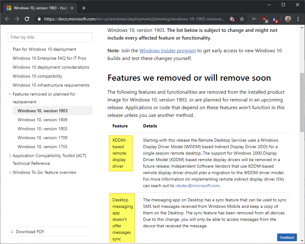 Windows 10 version 1903: removed and deprecated features windows-10-1903-feature-removed-deprecated.png