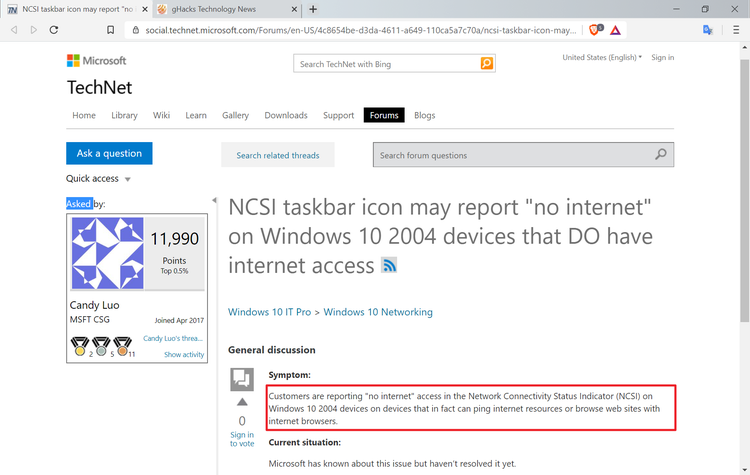 Windows 10 version 2004 may show "no Internet" even though there is Internet access windows-10-2004-no-internet-connectivity.png