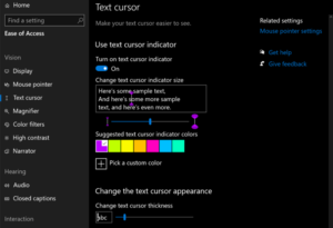 Windows 10 lets you customize Text cursor; Gets Magnifier & Screen reader improvements Windows-10-change-Text-cursor-size-300x205.png