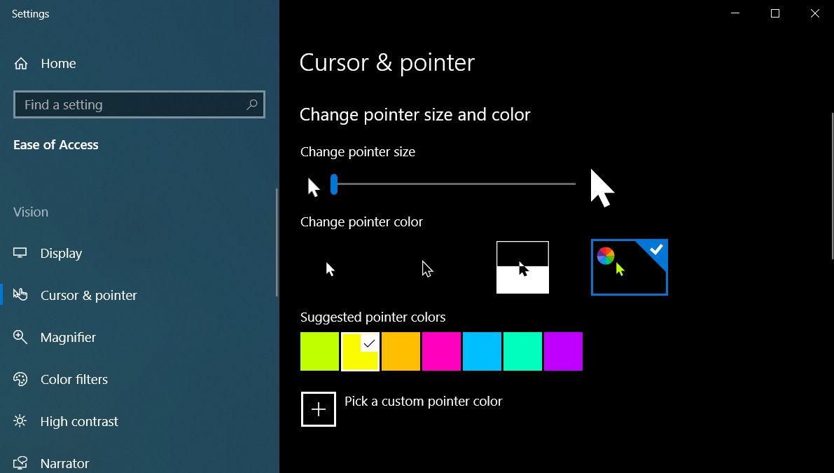 Windows 10 v1903 adds a new setting to customize mouse pointer Windows-10-cursor-color.jpg