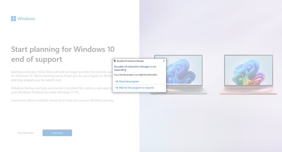 Microsoft shows Windows 11 upgrade pop-up on Windows 10, but it stops responding Windows-10-end-of-support-banner-crashes.jpg