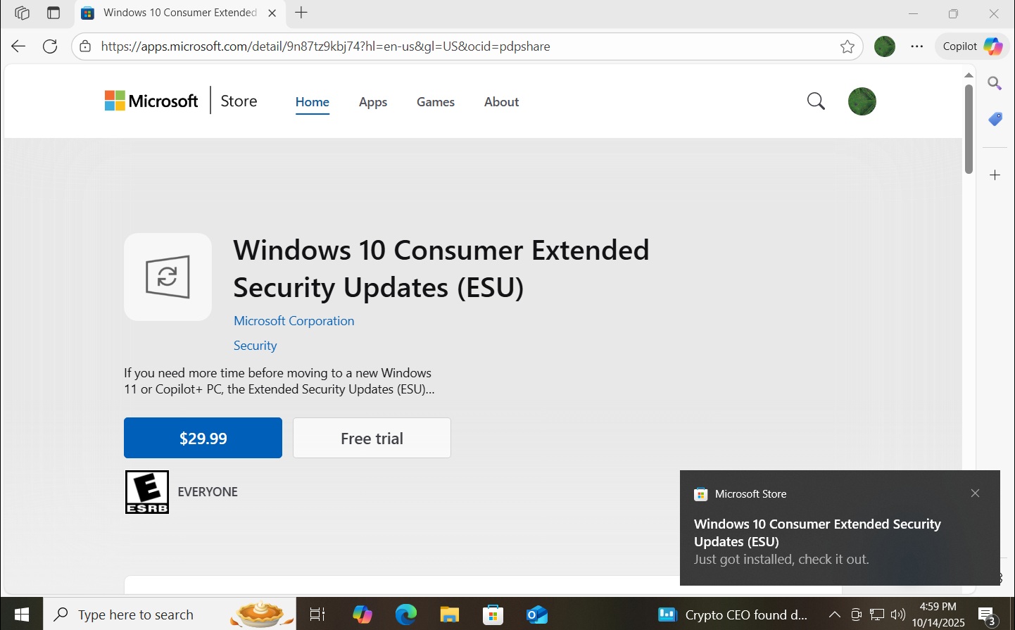 Windows 10 KB5071546 ESU released, direct download links for offline installer (.msu) windows-10-enrolled-in-esu-free-trial.jpg