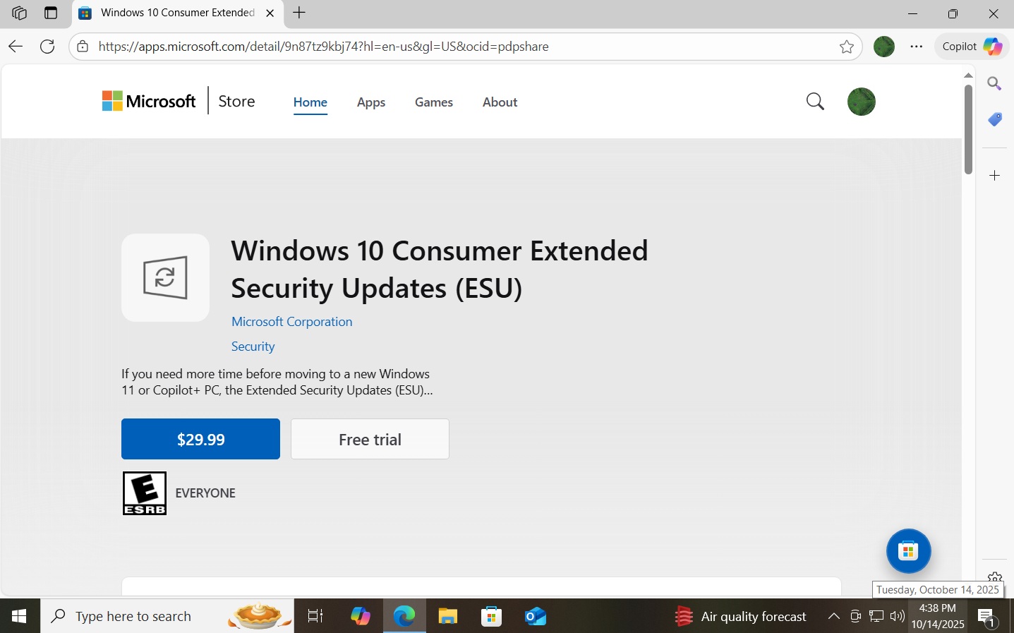 Microsoft publishes Windows 10  ESU (Extended security updates) in the Store windows-10-esu-buy-page.jpg