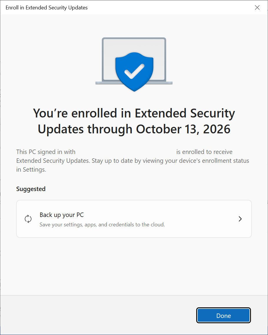 How to extend Windows 10 Support by a year windows-10-esu-enrolled-success.png